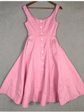 STAUD Pink Sleeveless Midi Dress with Front Buttons